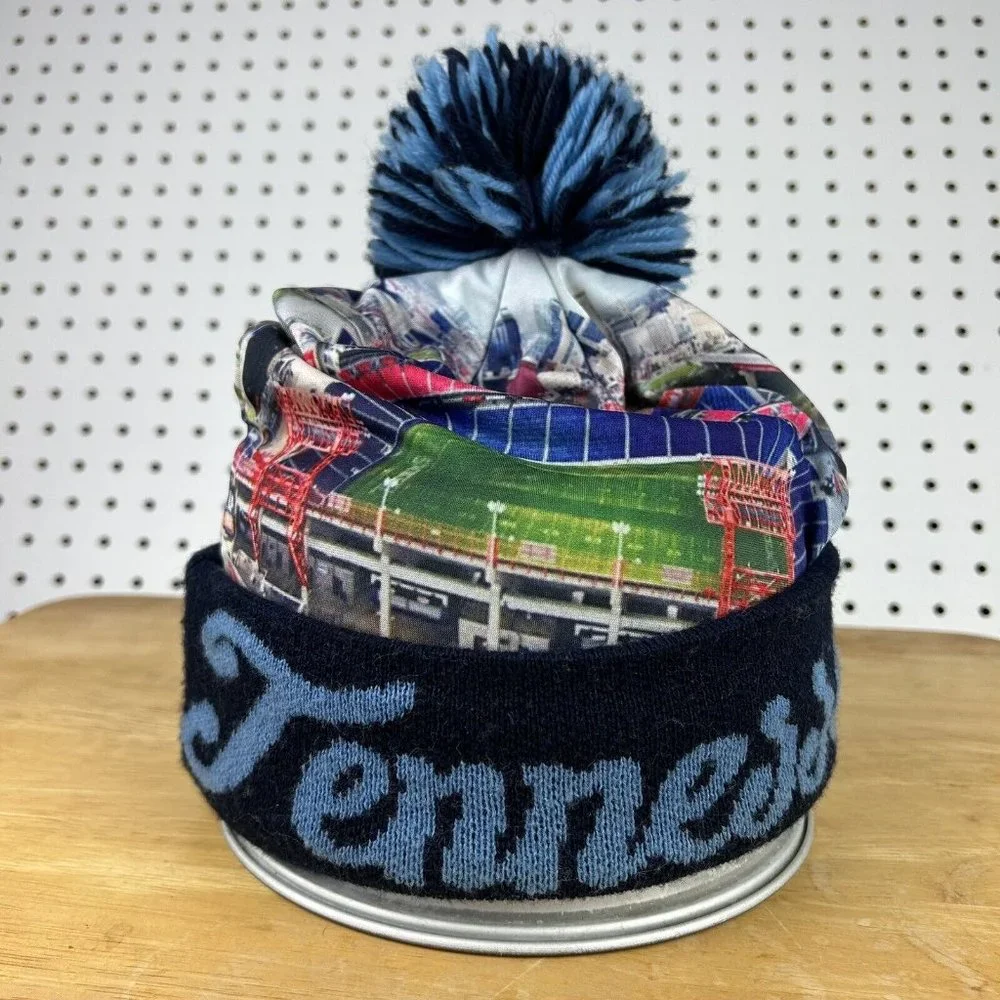 Tennessee Titans Beanie Pom Pom All Over Print AOP‎ Stadium Script Graphic OSFM
